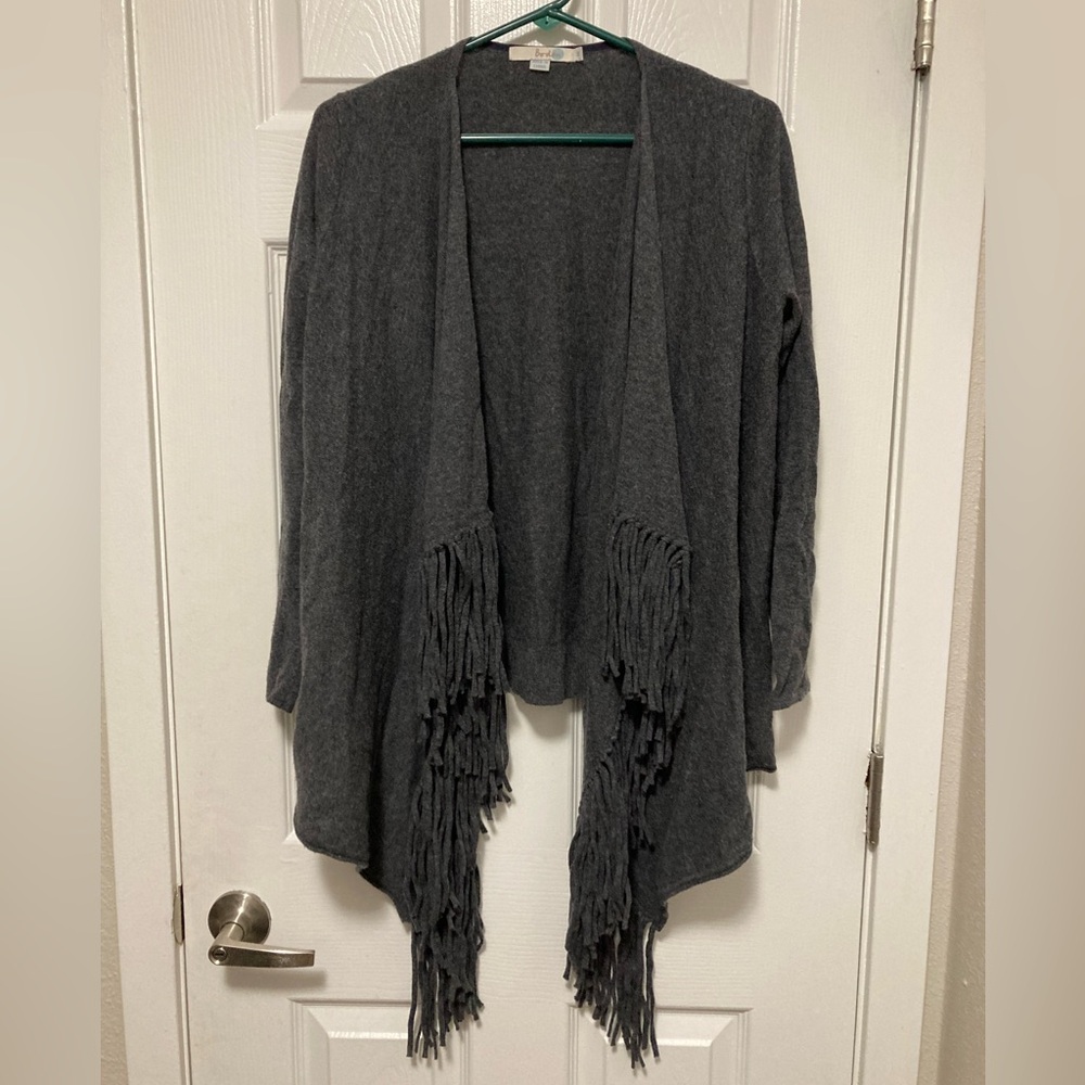 *Boden Charcoal Gray Wool Cashmere Blend Fringe Medium Open Cardigan #QB